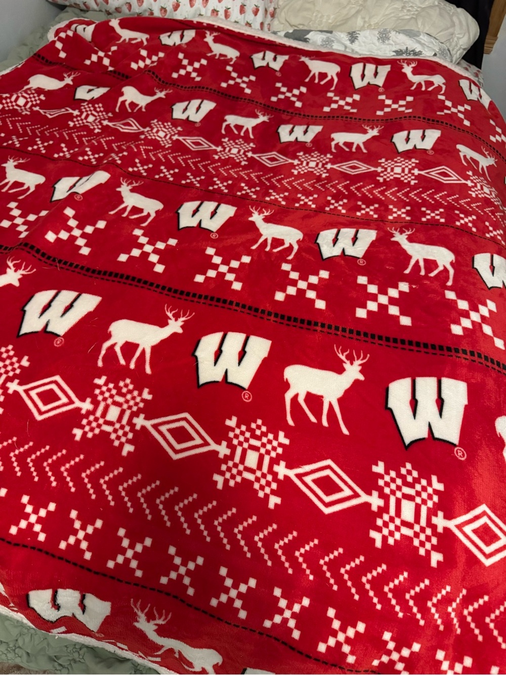 Wisconsin-Inspired Holiday Plush Throw Blanket - Red and White